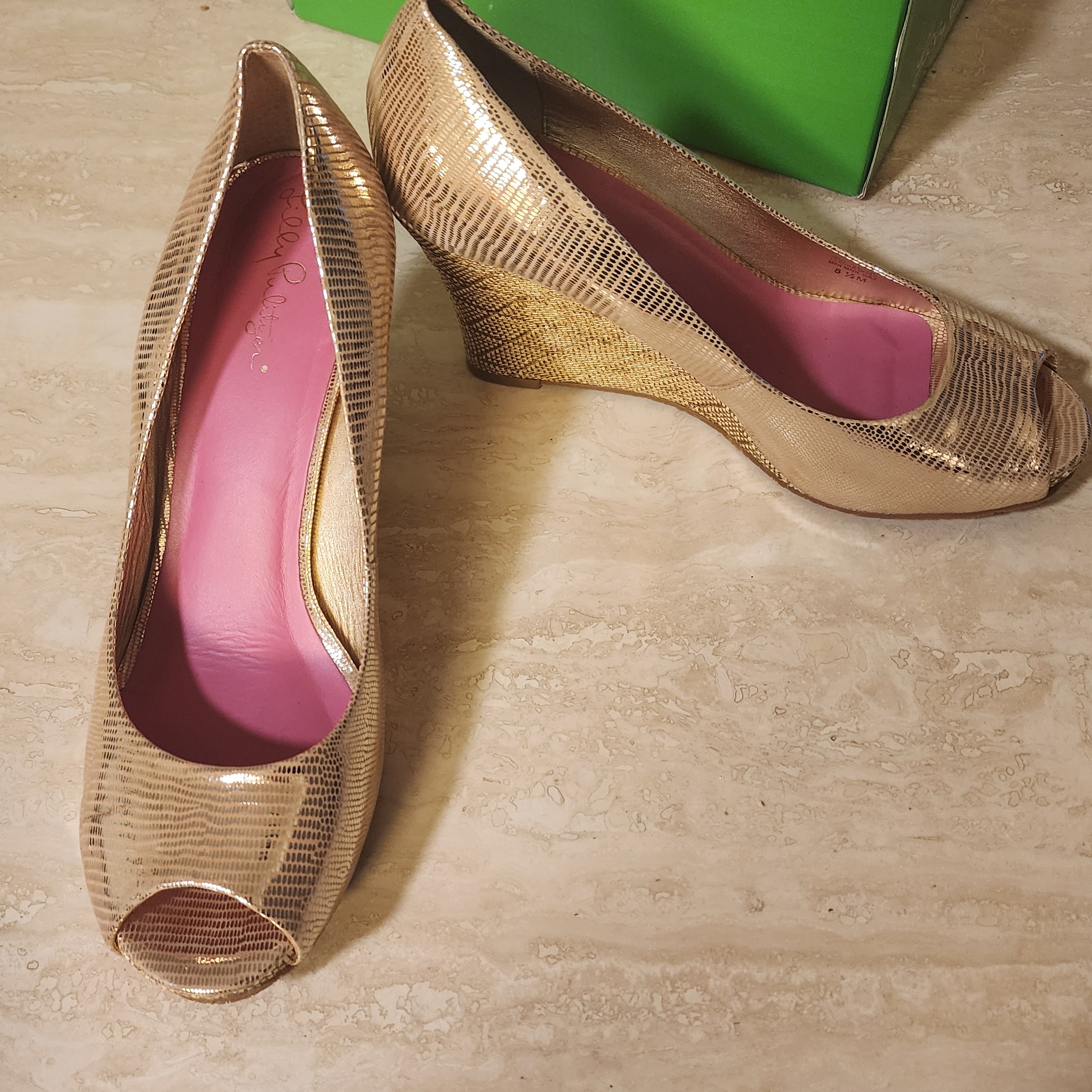 Lilly Pulitzer Shimmering Gold Wedge Shoes